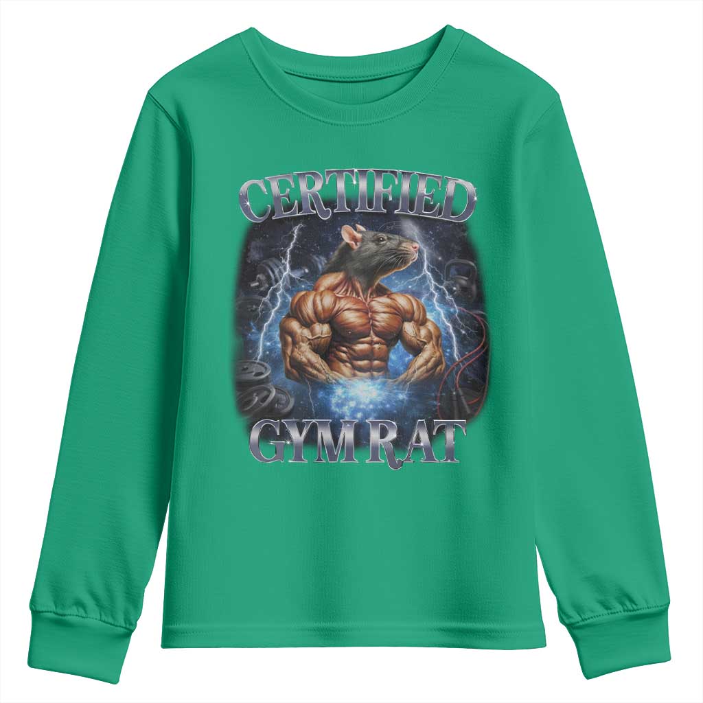 Funny Certified Gym Rat Youth Sweatshirt Fitness Bodybuilding Gym Lovers Meme - Wonder Print Shop