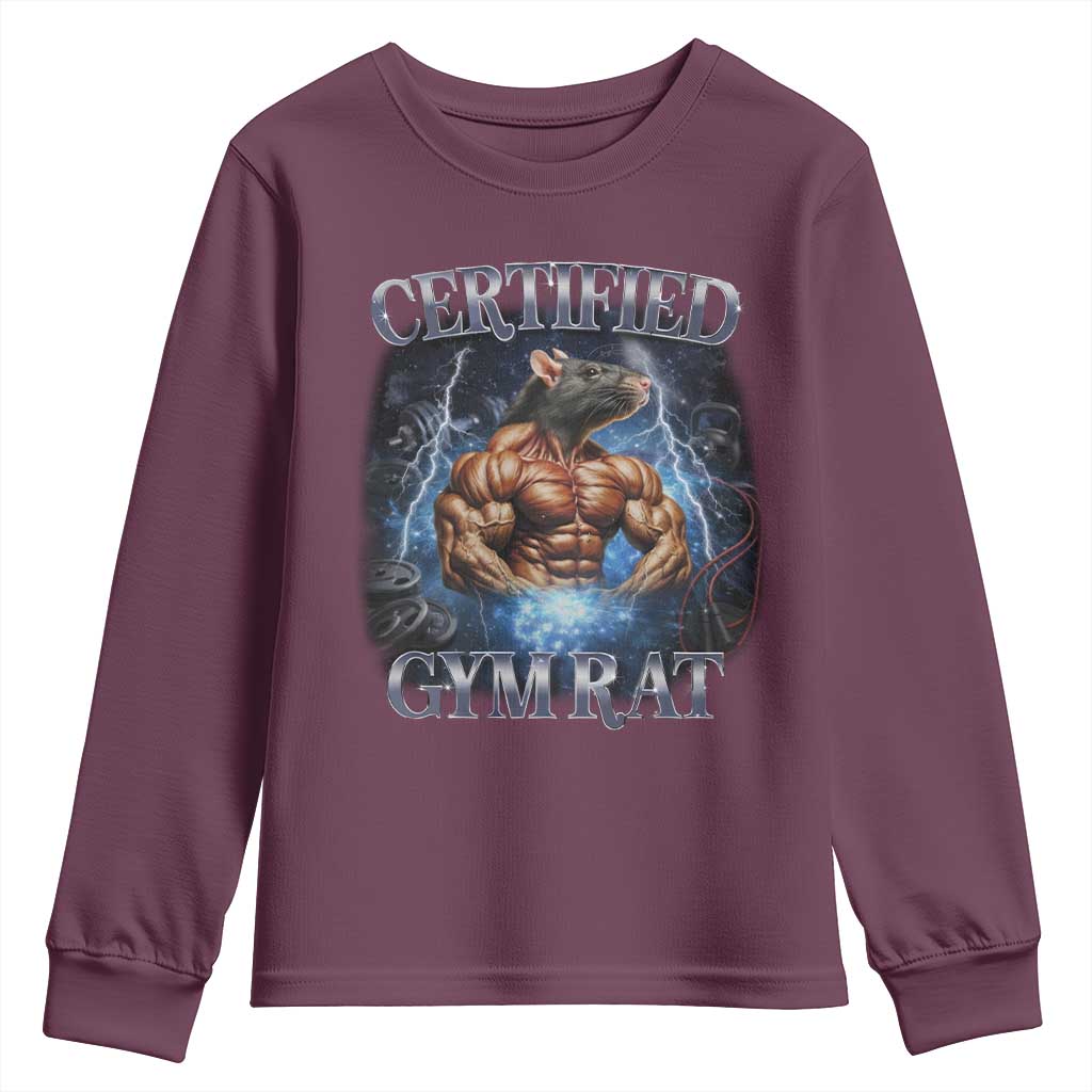 Funny Certified Gym Rat Youth Sweatshirt Fitness Bodybuilding Gym Lovers Meme - Wonder Print Shop