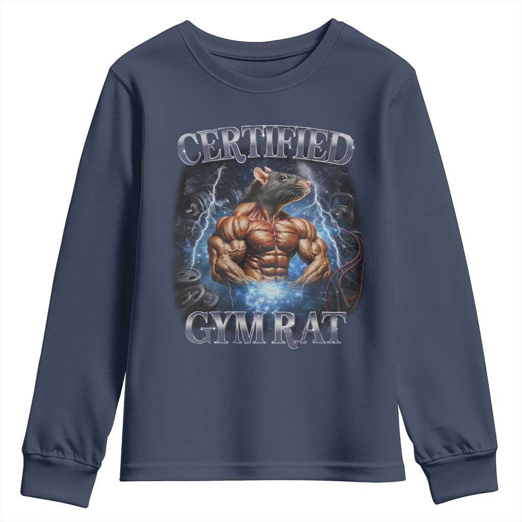 Funny Certified Gym Rat Youth Sweatshirt Fitness Bodybuilding Gym Lovers Meme - Wonder Print Shop