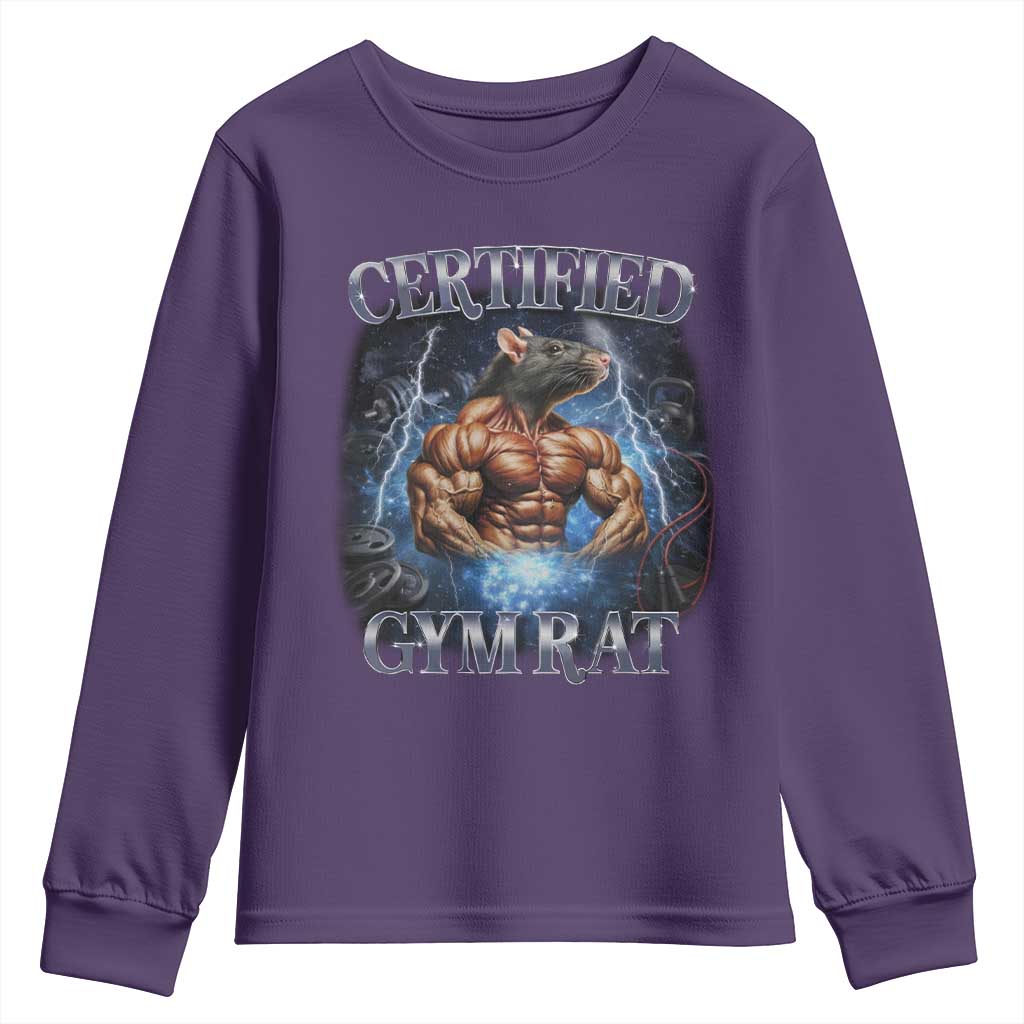 Funny Certified Gym Rat Youth Sweatshirt Fitness Bodybuilding Gym Lovers Meme - Wonder Print Shop
