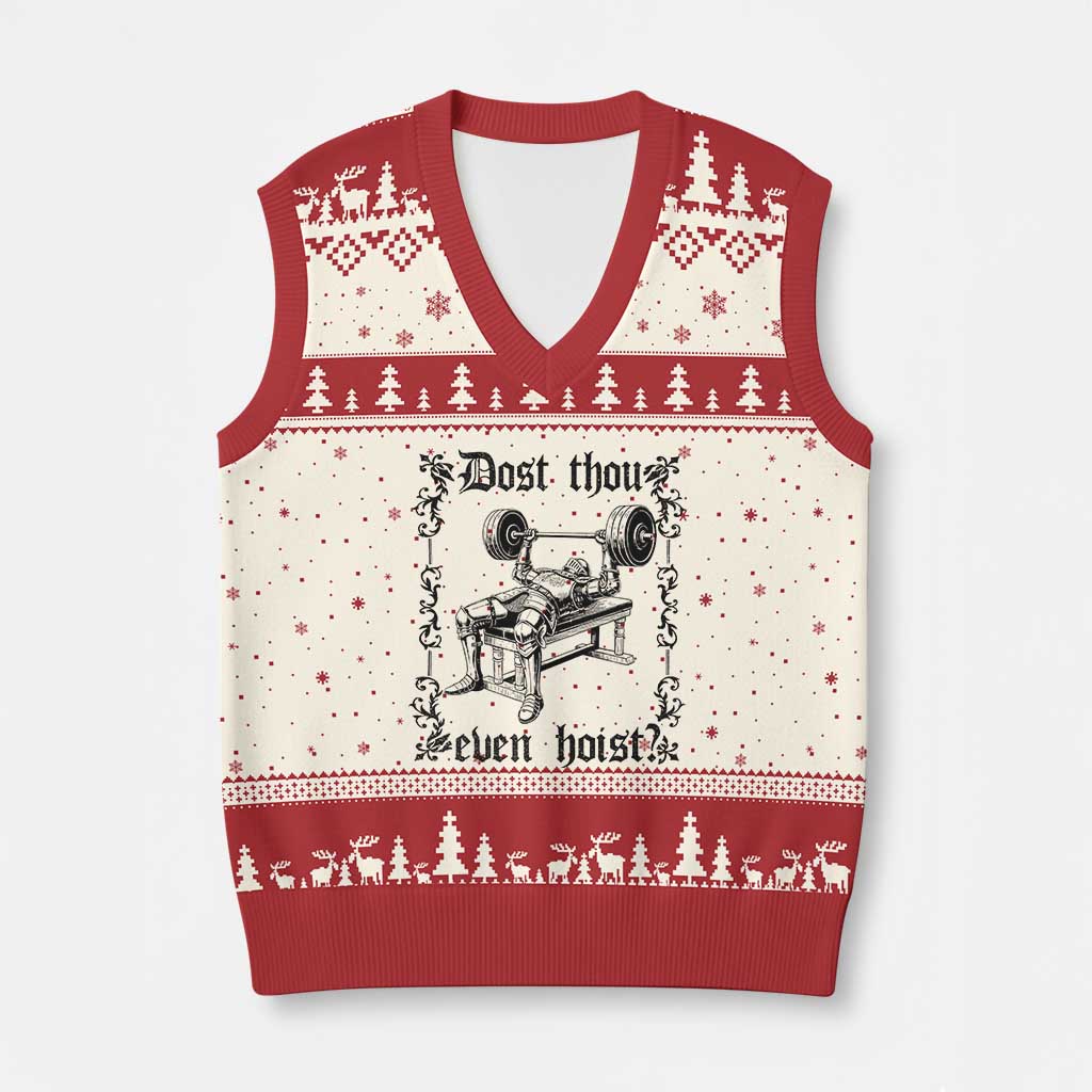 Funny Gym Meme Dost Thou Even Hoist V-Neck Knit Sweater Vest Medieval Knight Weight Lifting Workout - Wonder Print Shop