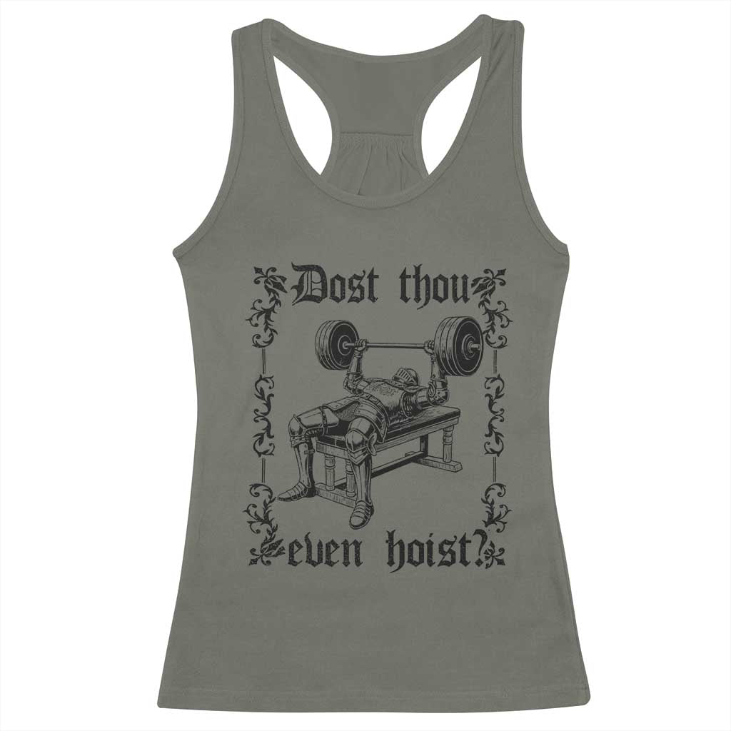 Funny Gym Meme Dost Thou Even Hoist Racerback Tank Top Medieval Knight Weight Lifting Workout - Wonder Print Shop