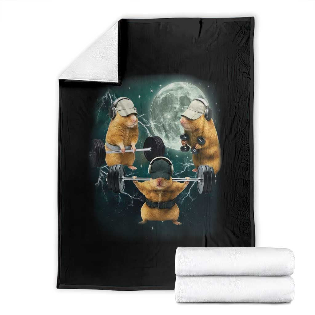 Funny Three Hamster Deadlift Gym Rat Moon Training Weightlifting Meme Throw Blanket - Wonder Print Shop