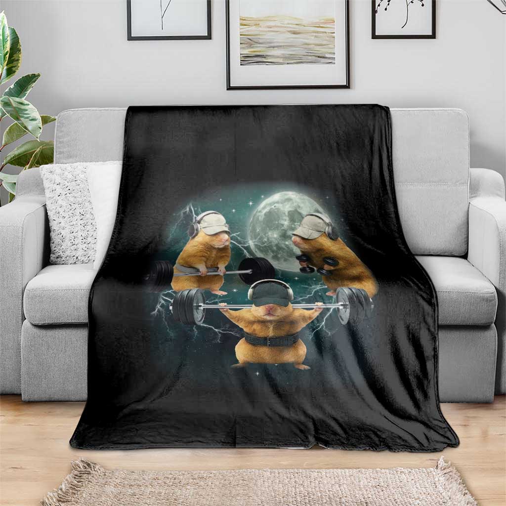 Funny Three Hamster Deadlift Gym Rat Moon Training Weightlifting Meme Throw Blanket - Wonder Print Shop