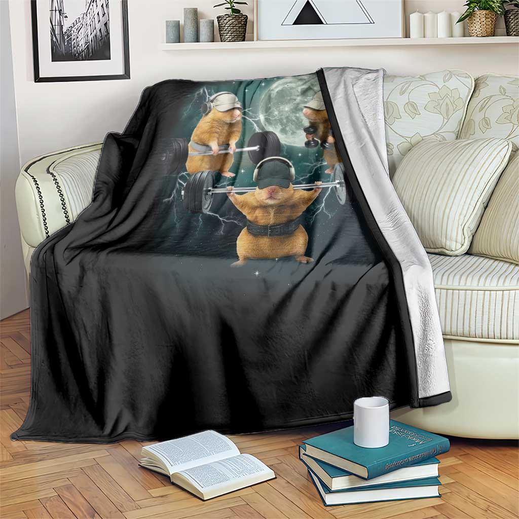Funny Three Hamster Deadlift Gym Rat Moon Training Weightlifting Meme Throw Blanket - Wonder Print Shop