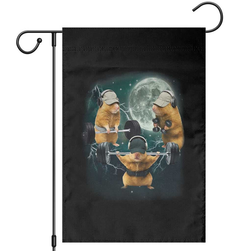 Funny Three Hamster Deadlift Gym Rat Moon Training Weightlifting Meme Garden Flag - Wonder Print Shop