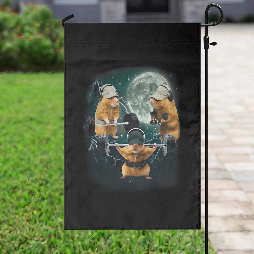 Funny Three Hamster Deadlift Gym Rat Moon Training Weightlifting Meme Garden Flag - Wonder Print Shop
