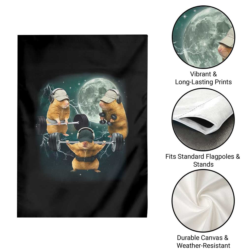 Funny Three Hamster Deadlift Gym Rat Moon Training Weightlifting Meme Garden Flag - Wonder Print Shop