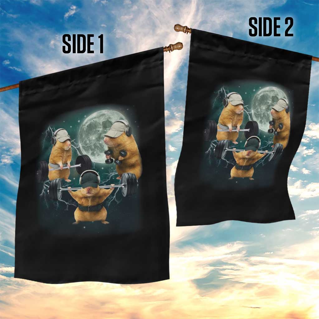 Funny Three Hamster Deadlift Gym Rat Moon Training Weightlifting Meme Garden Flag - Wonder Print Shop
