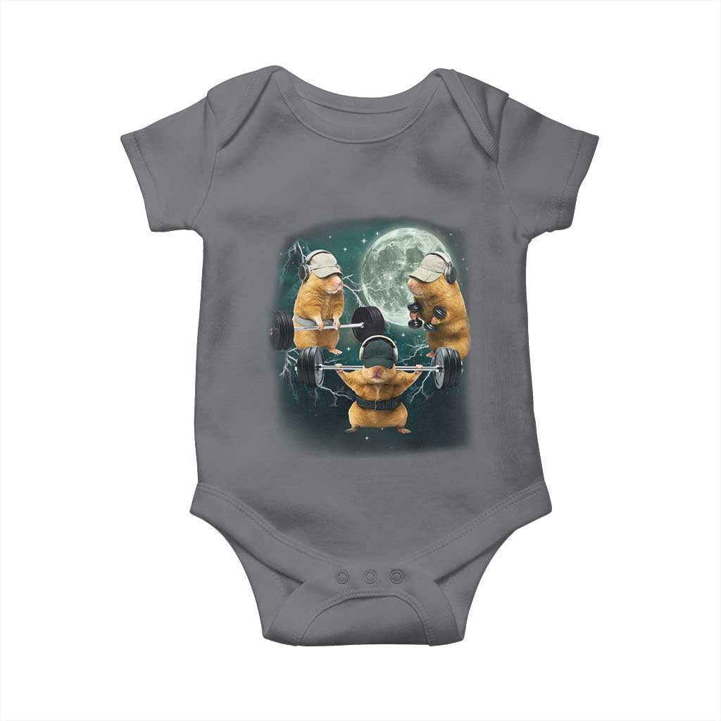 Funny Three Hamster Deadlift Gym Rat Moon Training Weightlifting Meme Baby Onesie - Wonder Print Shop