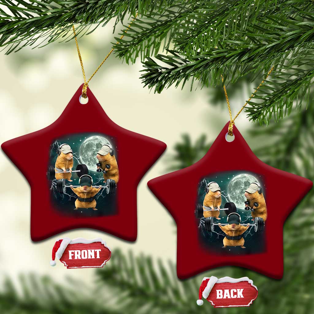 Funny Three Hamster Deadlift Gym Rat Moon Training Weightlifting Meme Ceramic Ornament - Wonder Print Shop