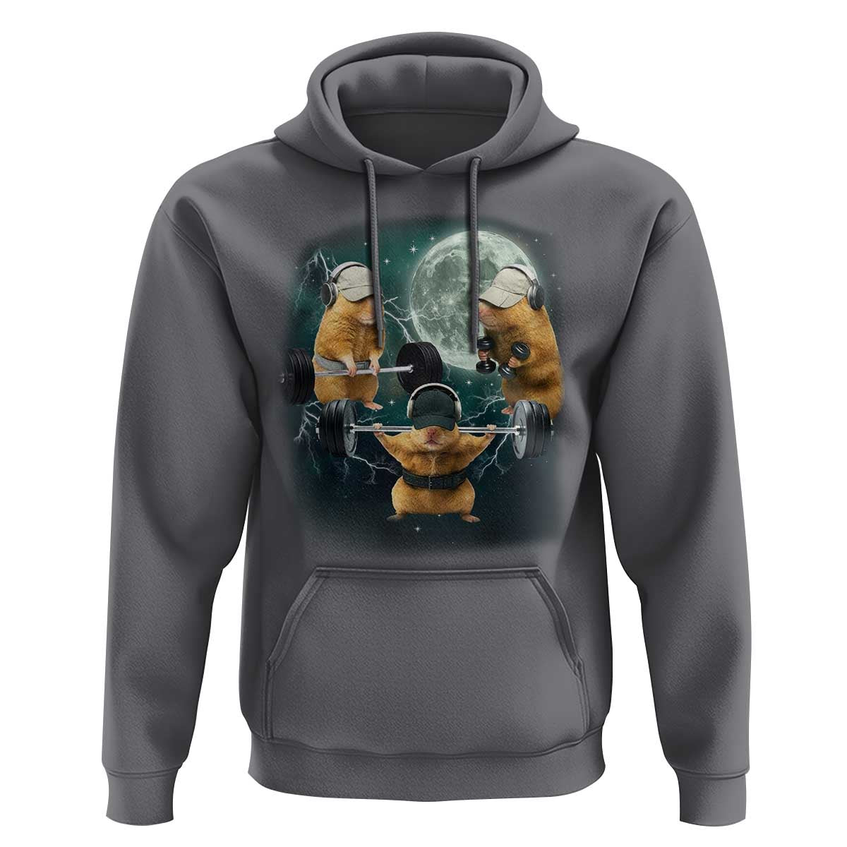 Funny Three Hamster Deadlift Gym Rat Moon Training Weightlifting Meme Hoodie - Wonder Print Shop