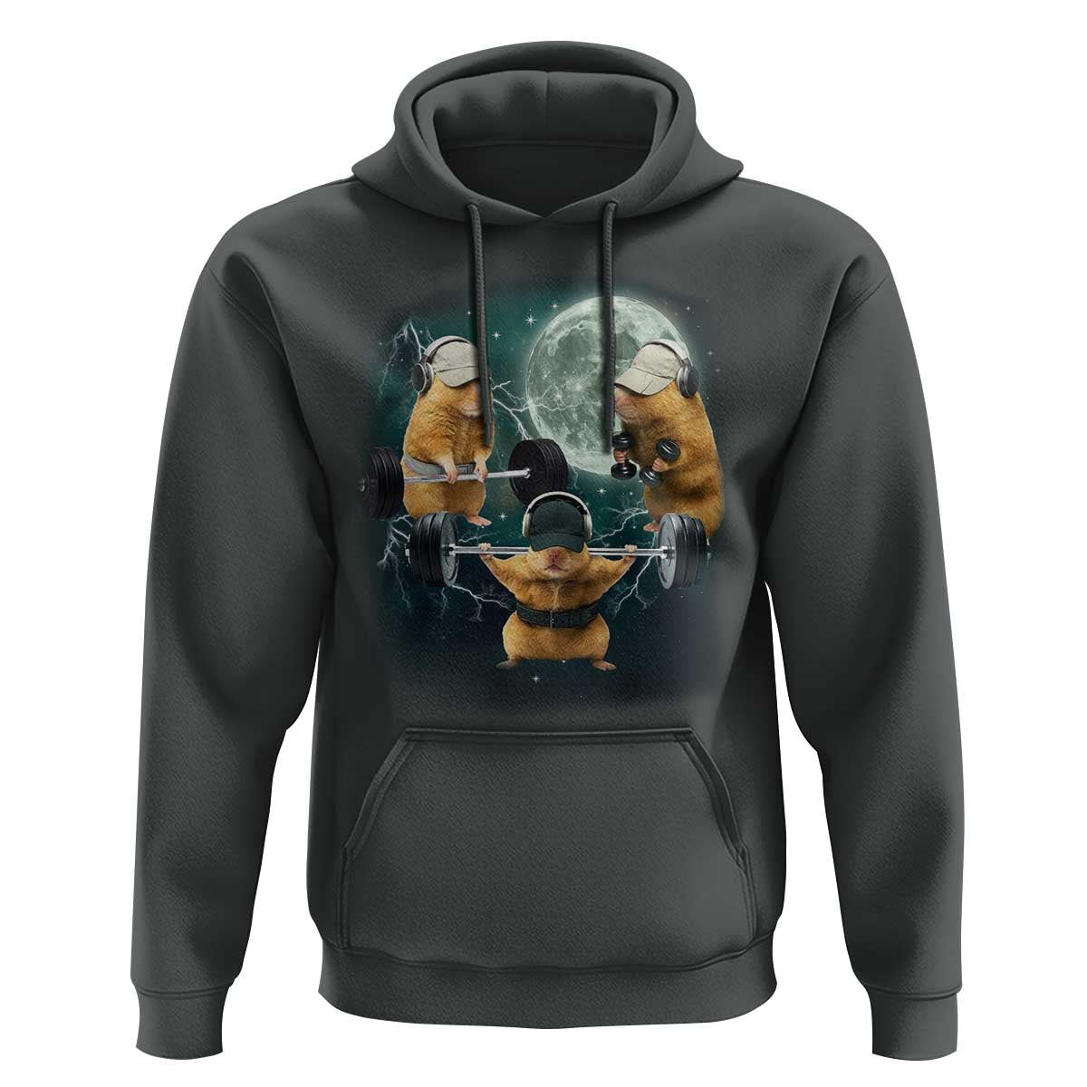 Funny Three Hamster Deadlift Gym Rat Moon Training Weightlifting Meme Hoodie - Wonder Print Shop