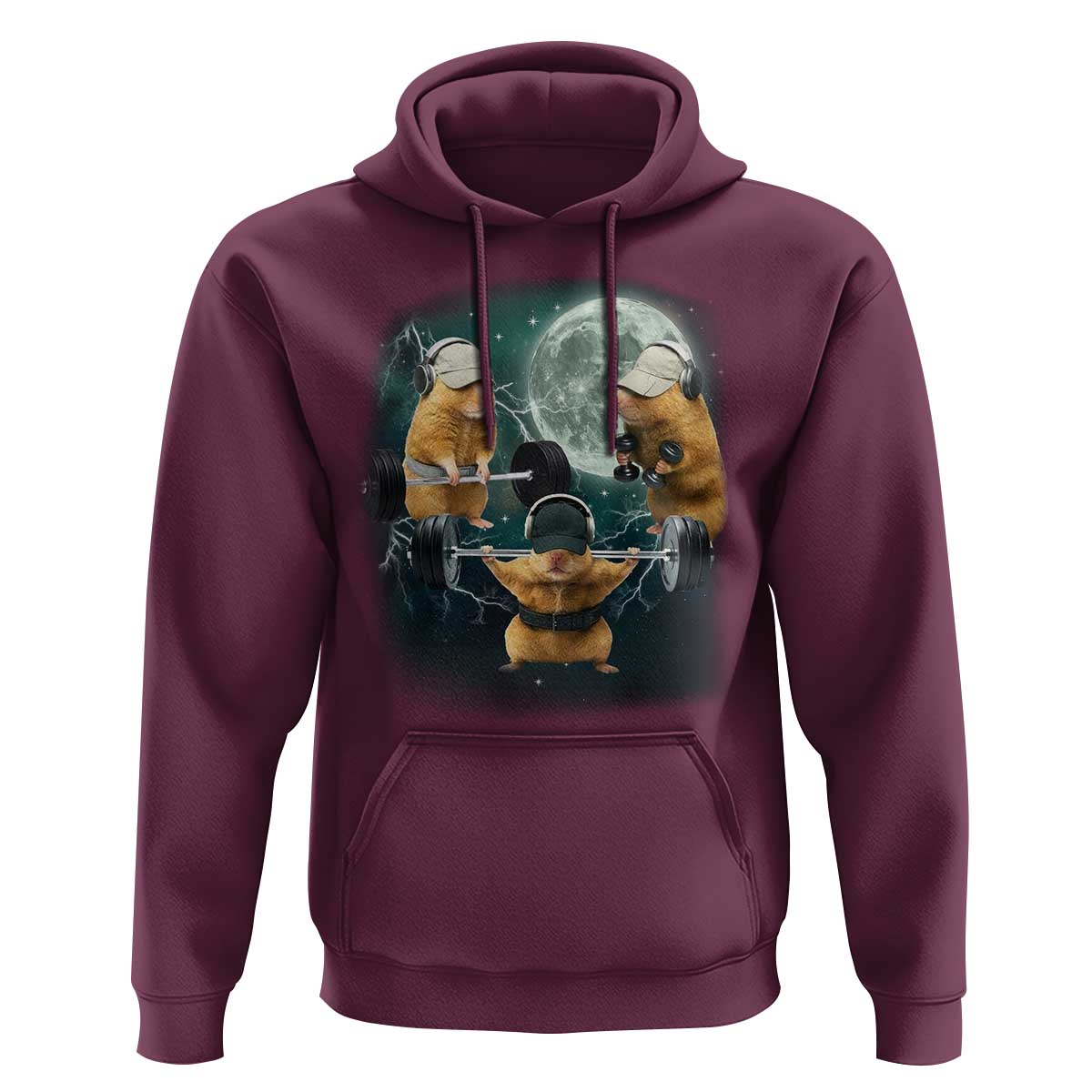 Funny Three Hamster Deadlift Gym Rat Moon Training Weightlifting Meme Hoodie - Wonder Print Shop
