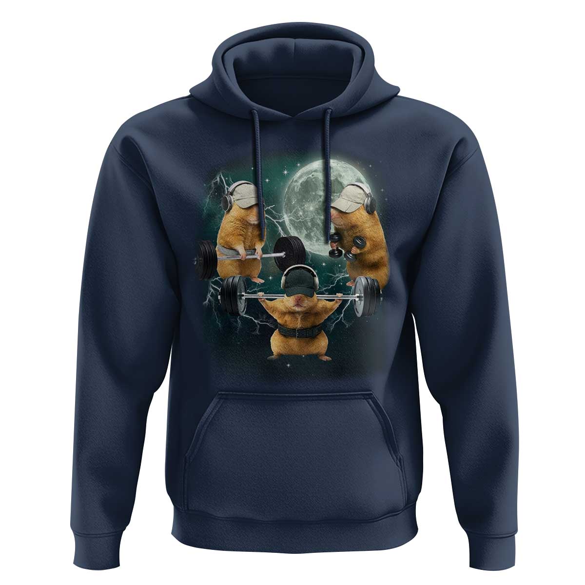 Funny Three Hamster Deadlift Gym Rat Moon Training Weightlifting Meme Hoodie - Wonder Print Shop