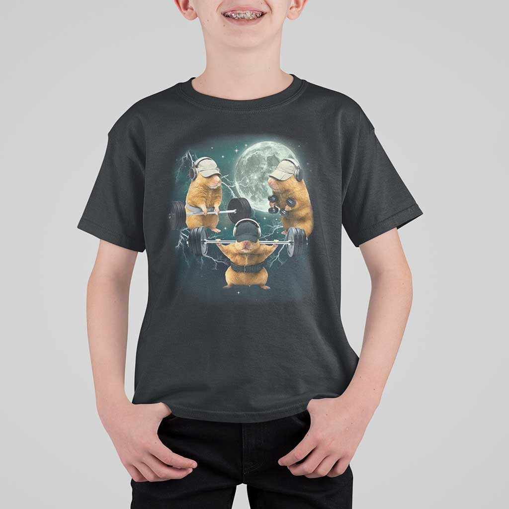 Funny Three Hamster Deadlift Gym Rat Moon Training Weightlifting Meme T Shirt For Kid - Wonder Print Shop