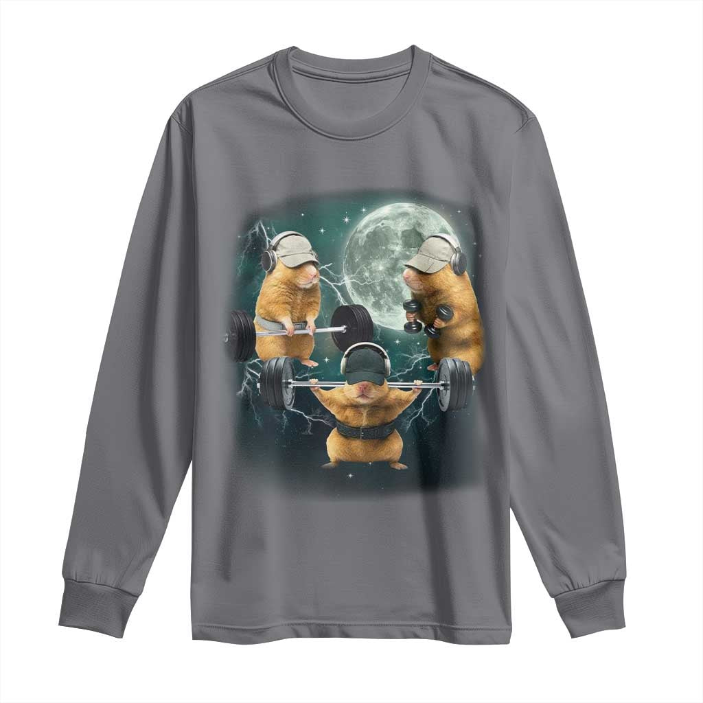 Funny Three Hamster Deadlift Gym Rat Moon Training Weightlifting Meme Long Sleeve Shirt - Wonder Print Shop