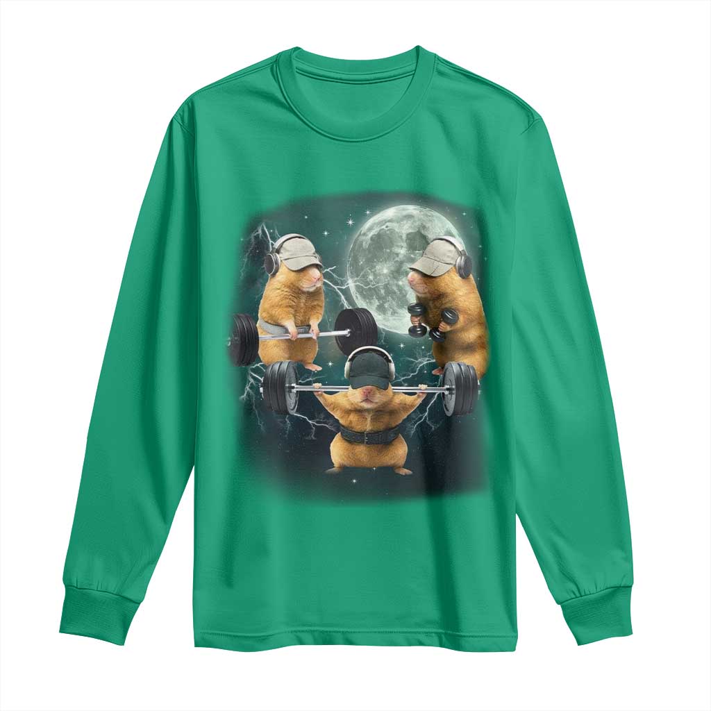 Funny Three Hamster Deadlift Gym Rat Moon Training Weightlifting Meme Long Sleeve Shirt - Wonder Print Shop