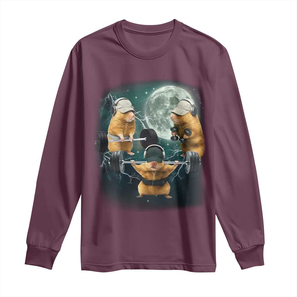 Funny Three Hamster Deadlift Gym Rat Moon Training Weightlifting Meme Long Sleeve Shirt - Wonder Print Shop