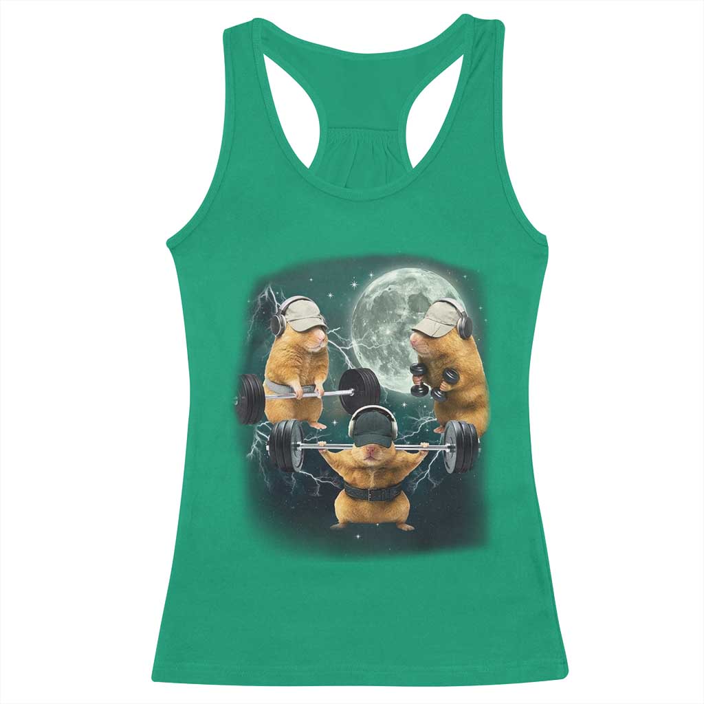Funny Three Hamster Deadlift Gym Rat Moon Training Weightlifting Meme Racerback Tank Top - Wonder Print Shop