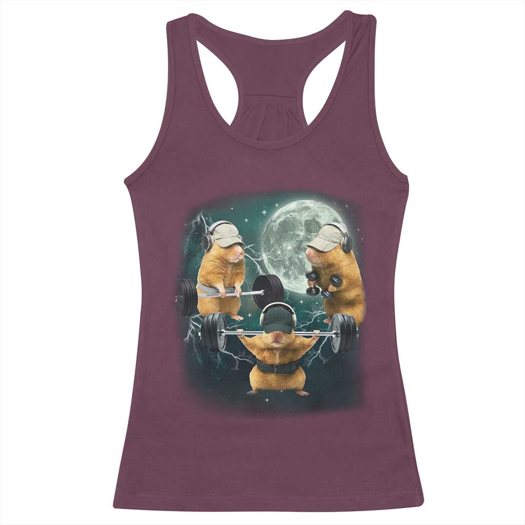 Funny Three Hamster Deadlift Gym Rat Moon Training Weightlifting Meme Racerback Tank Top - Wonder Print Shop