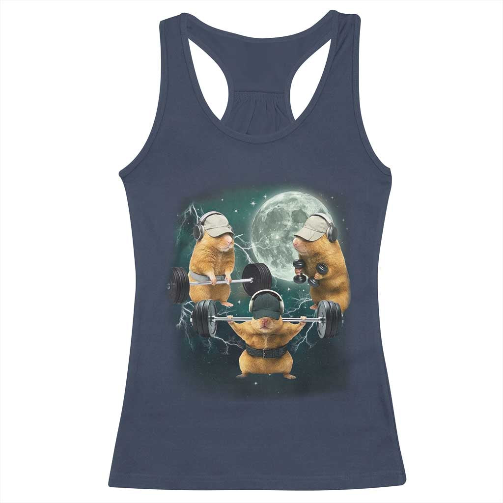 Funny Three Hamster Deadlift Gym Rat Moon Training Weightlifting Meme Racerback Tank Top - Wonder Print Shop