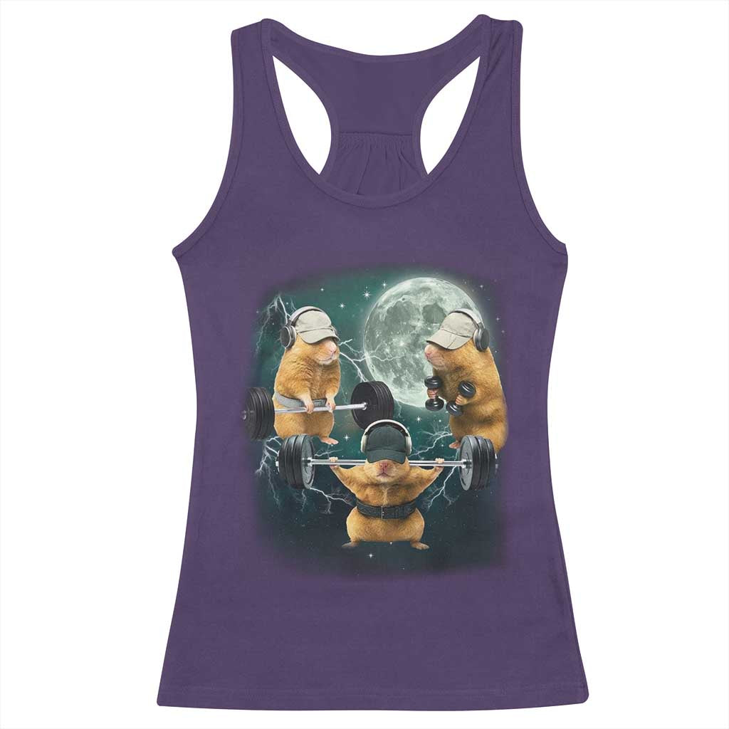 Funny Three Hamster Deadlift Gym Rat Moon Training Weightlifting Meme Racerback Tank Top - Wonder Print Shop