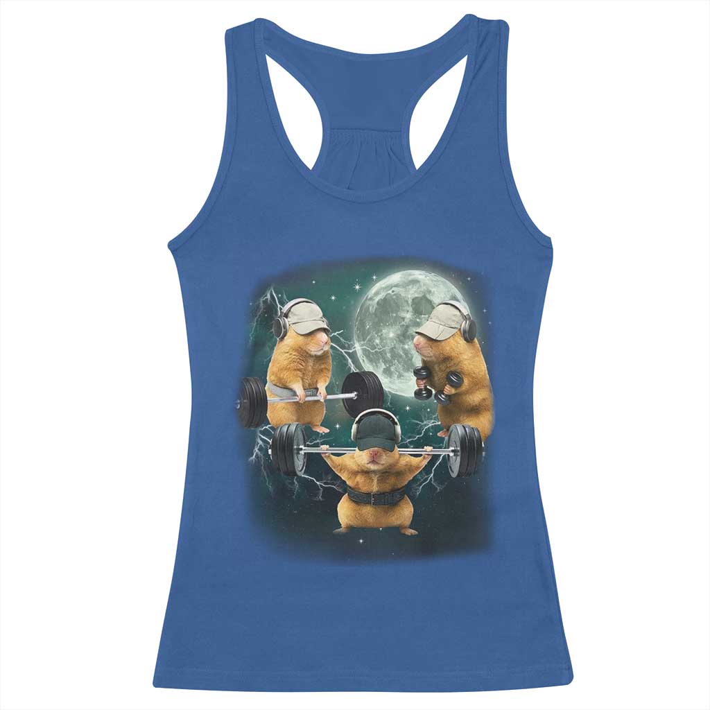 Funny Three Hamster Deadlift Gym Rat Moon Training Weightlifting Meme Racerback Tank Top - Wonder Print Shop