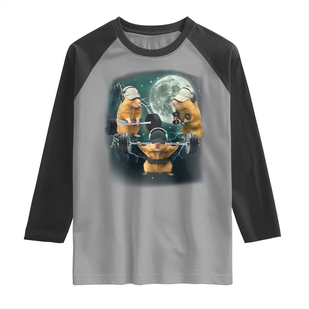 Funny Three Hamster Deadlift Gym Rat Moon Training Weightlifting Meme Raglan Shirt - Wonder Print Shop