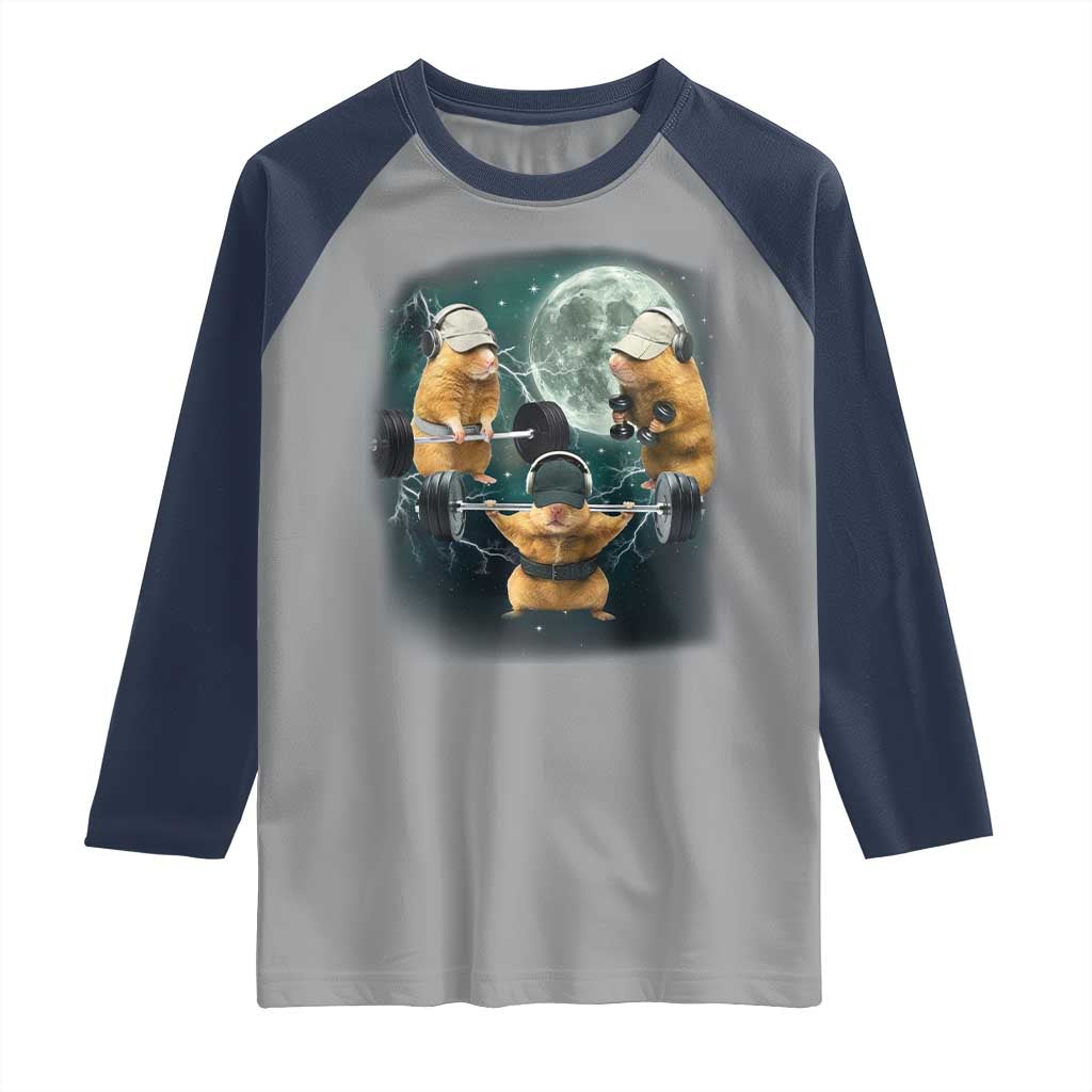 Funny Three Hamster Deadlift Gym Rat Moon Training Weightlifting Meme Raglan Shirt - Wonder Print Shop
