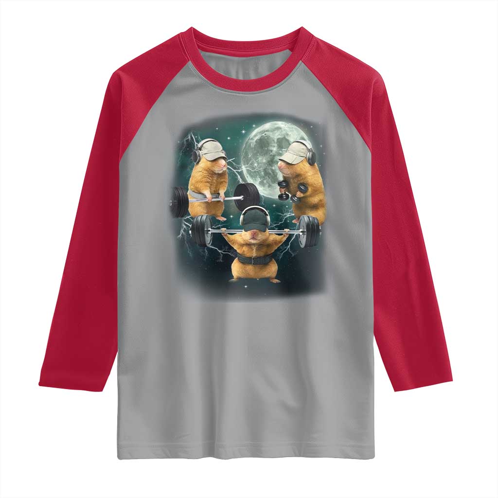 Funny Three Hamster Deadlift Gym Rat Moon Training Weightlifting Meme Raglan Shirt - Wonder Print Shop