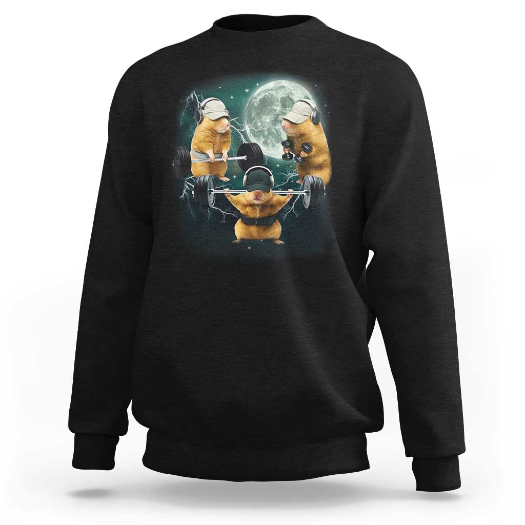 Funny Three Hamster Deadlift Gym Rat Moon Training Weightlifting Meme Sweatshirt - Wonder Print Shop