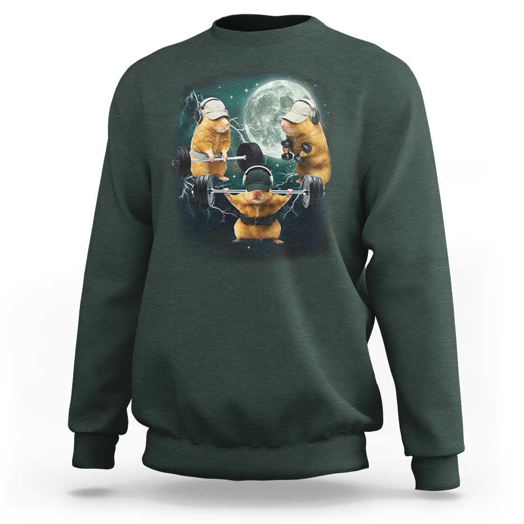 Funny Three Hamster Deadlift Gym Rat Moon Training Weightlifting Meme Sweatshirt - Wonder Print Shop