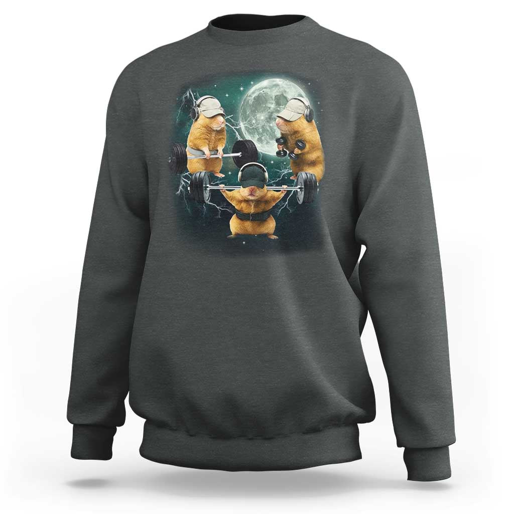 Funny Three Hamster Deadlift Gym Rat Moon Training Weightlifting Meme Sweatshirt - Wonder Print Shop