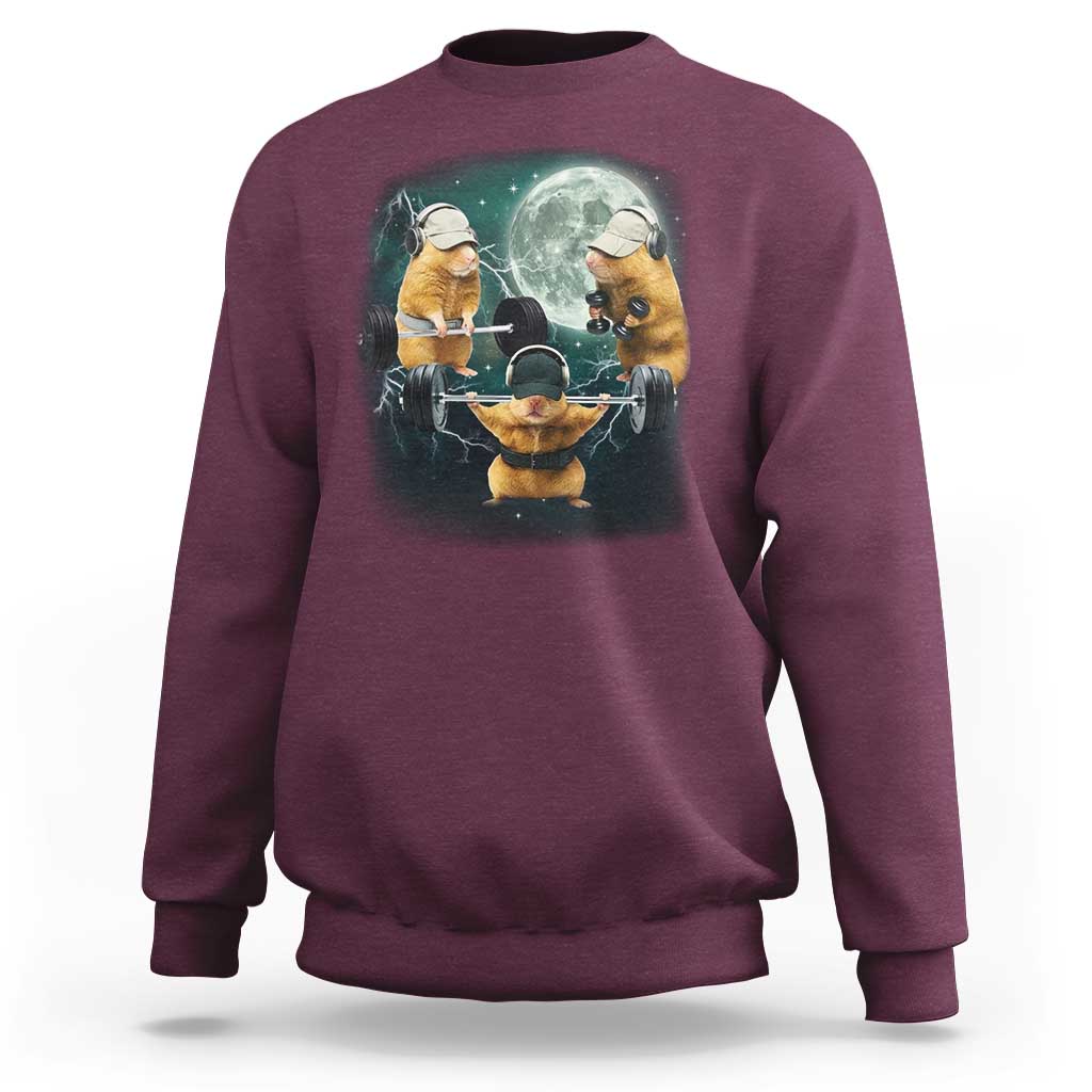 Funny Three Hamster Deadlift Gym Rat Moon Training Weightlifting Meme Sweatshirt - Wonder Print Shop