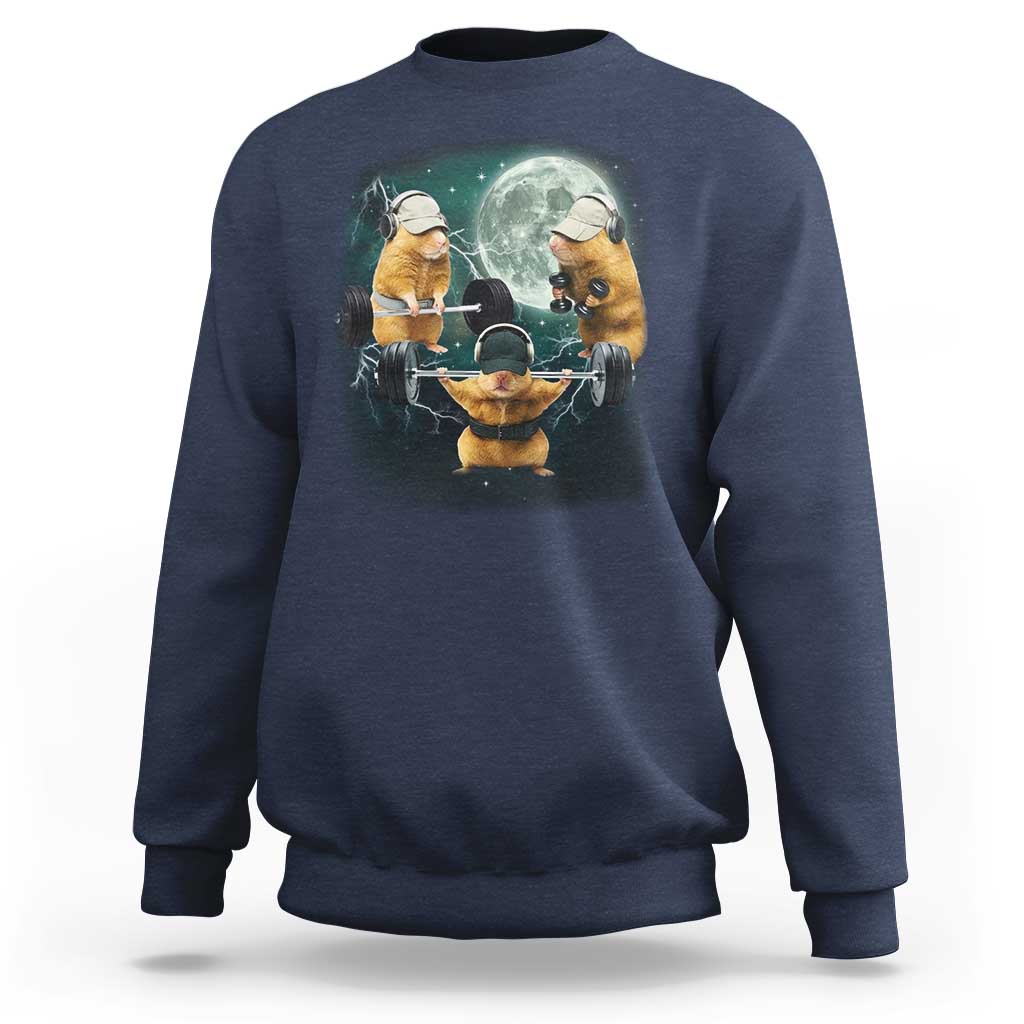 Funny Three Hamster Deadlift Gym Rat Moon Training Weightlifting Meme Sweatshirt - Wonder Print Shop