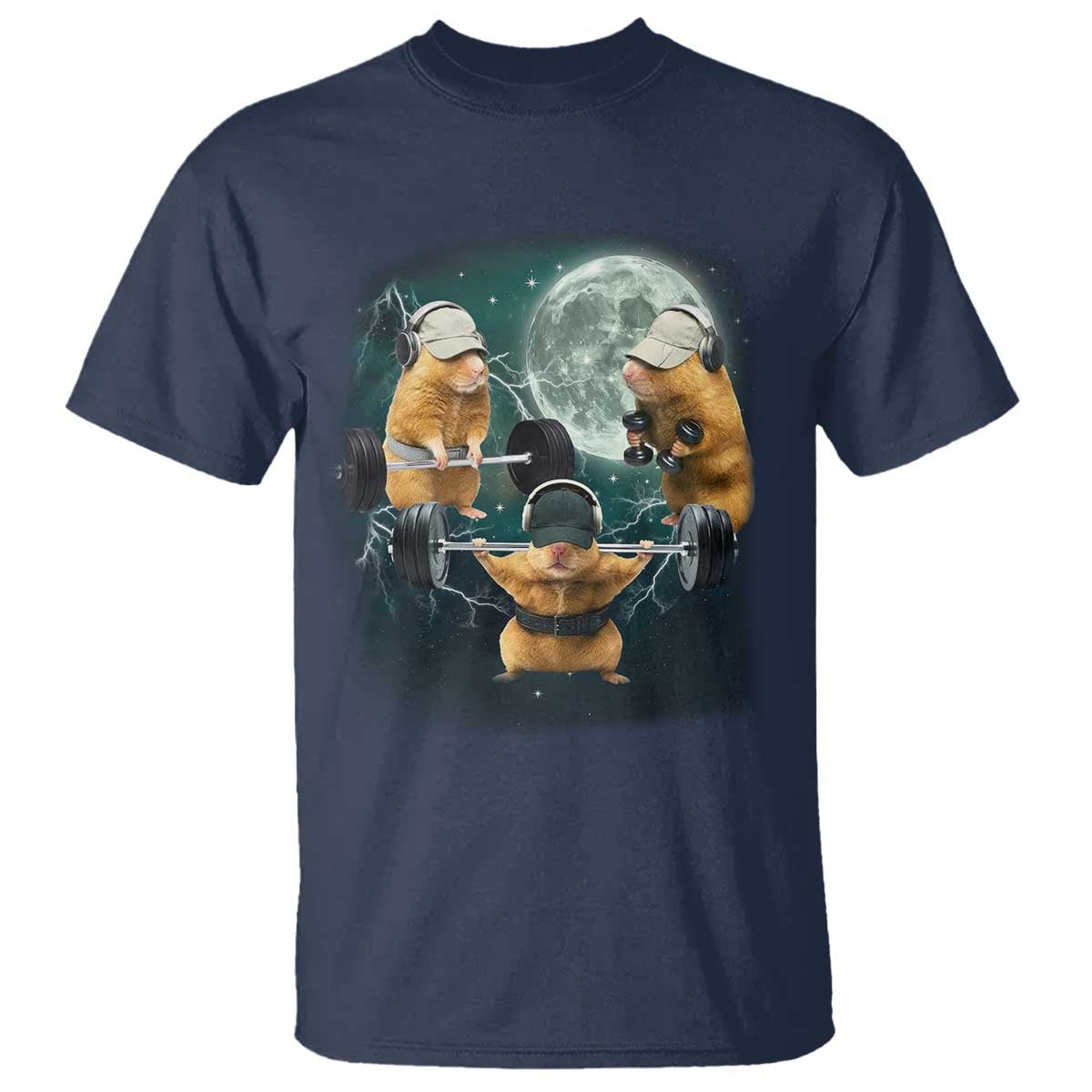 Funny Three Hamster Deadlift Gym Rat Moon Training Weightlifting Meme T Shirt - Wonder Print Shop