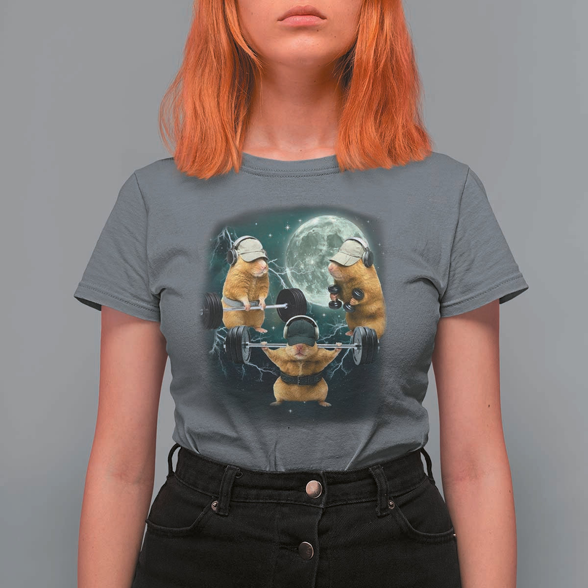 Funny Three Hamster Deadlift Gym Rat Moon Training Weightlifting Meme T Shirt For Women - Wonder Print Shop