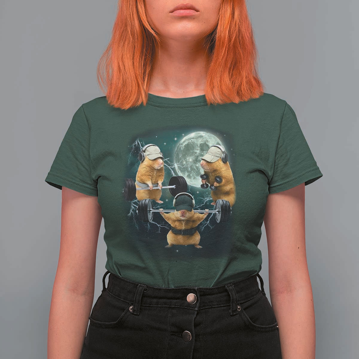 Funny Three Hamster Deadlift Gym Rat Moon Training Weightlifting Meme T Shirt For Women - Wonder Print Shop