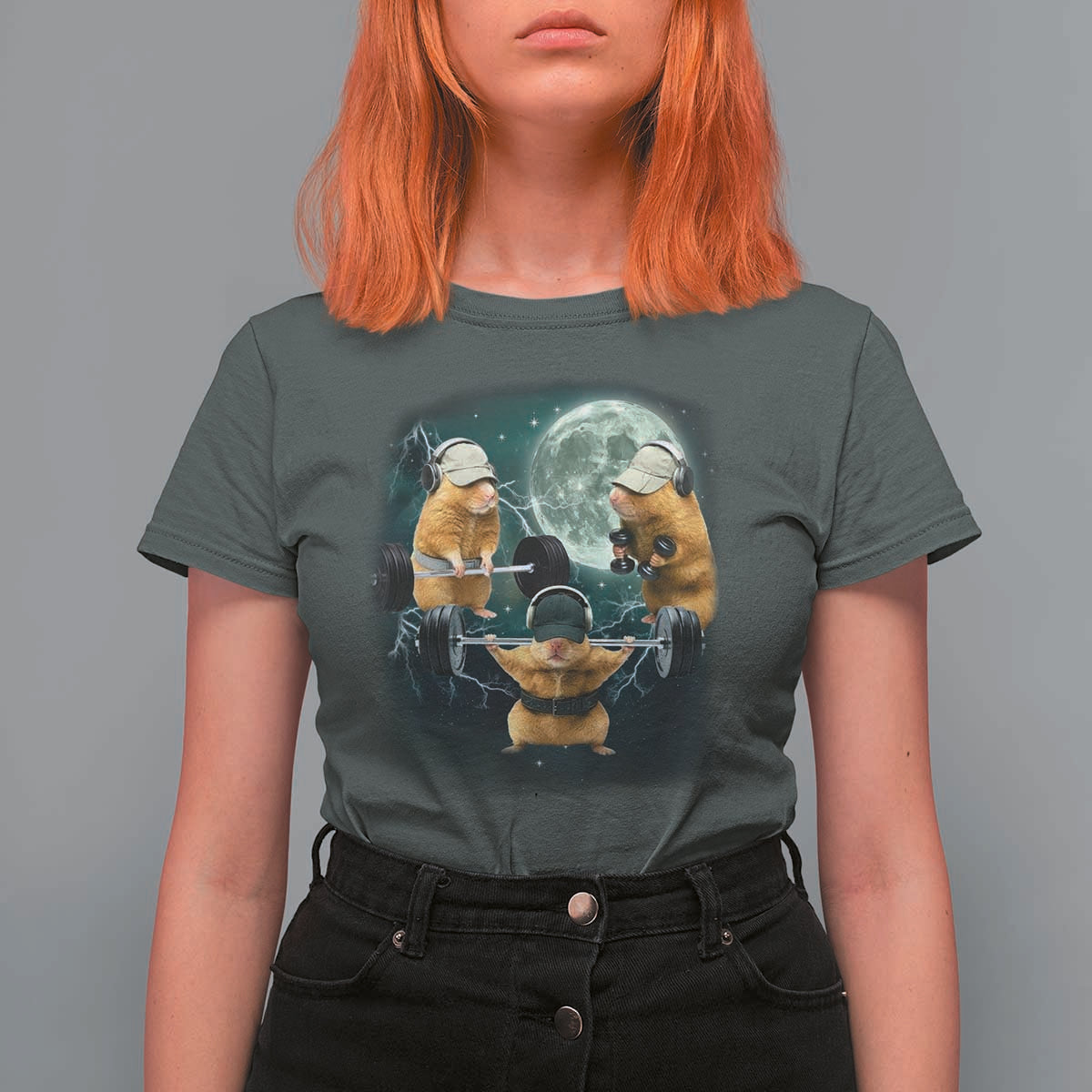Funny Three Hamster Deadlift Gym Rat Moon Training Weightlifting Meme T Shirt For Women - Wonder Print Shop
