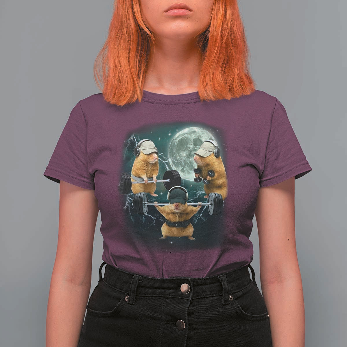 Funny Three Hamster Deadlift Gym Rat Moon Training Weightlifting Meme T Shirt For Women - Wonder Print Shop