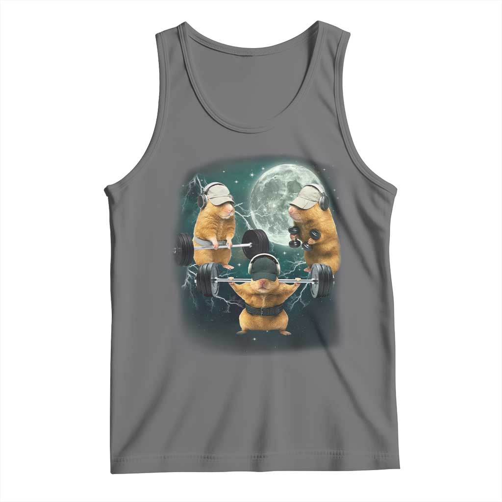 Funny Three Hamster Deadlift Gym Rat Moon Training Weightlifting Meme Tank Top - Wonder Print Shop