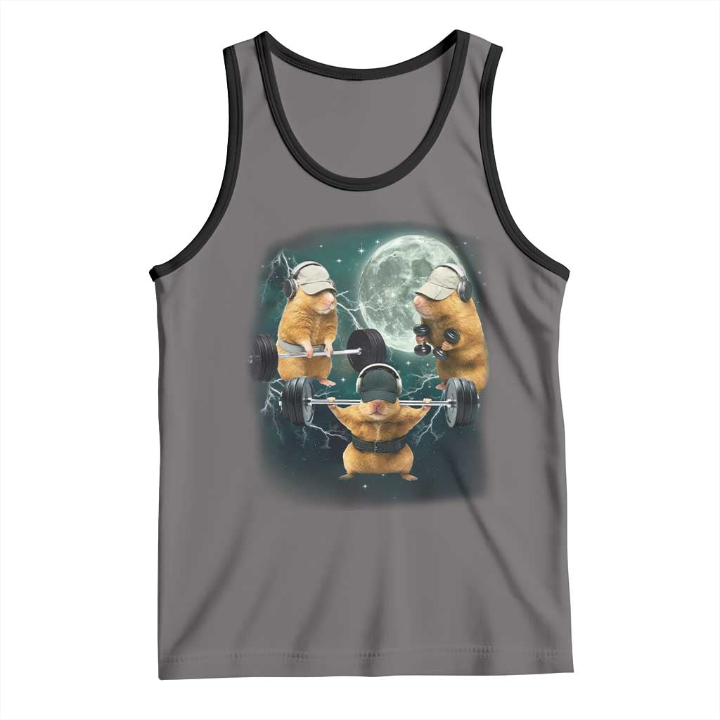 Funny Three Hamster Deadlift Gym Rat Moon Training Weightlifting Meme Tank Top - Wonder Print Shop