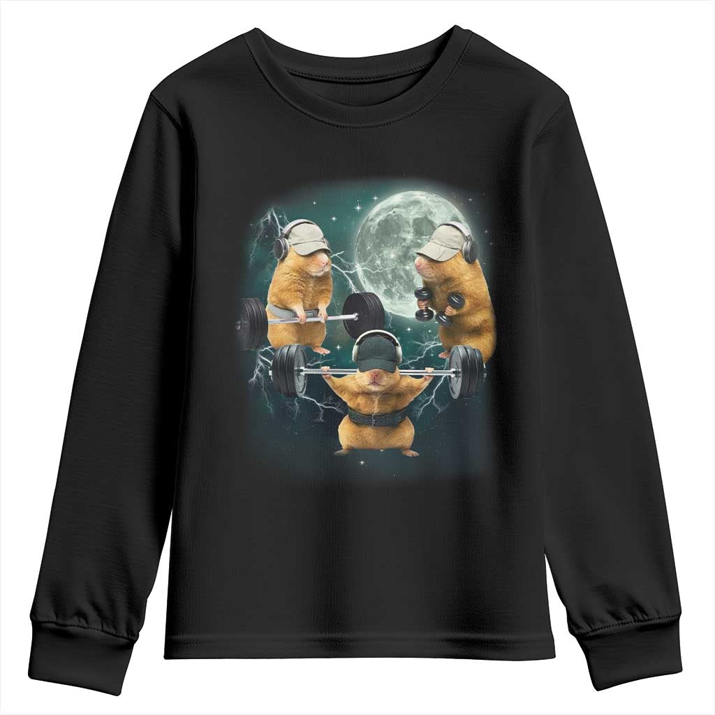 Funny Three Hamster Deadlift Gym Rat Moon Training Weightlifting Meme Youth Sweatshirt - Wonder Print Shop
