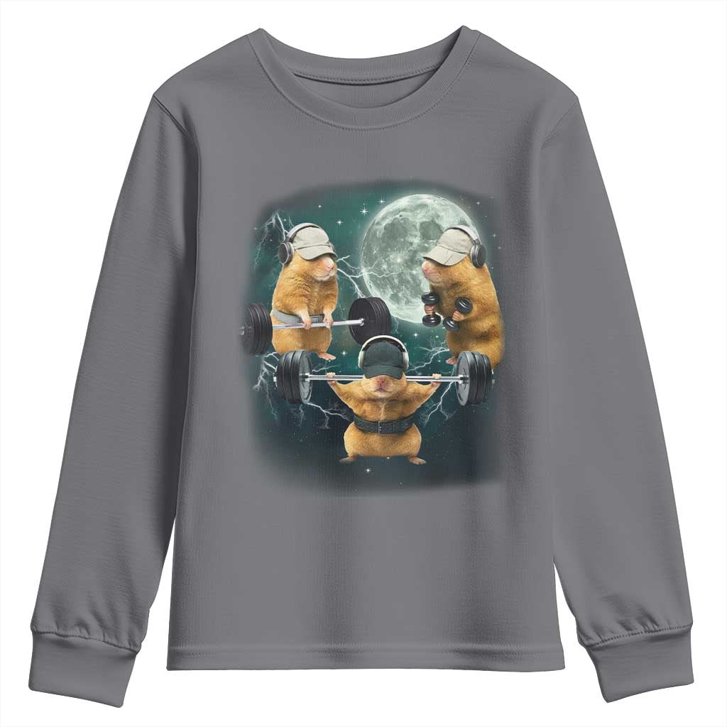 Funny Three Hamster Deadlift Gym Rat Moon Training Weightlifting Meme Youth Sweatshirt - Wonder Print Shop