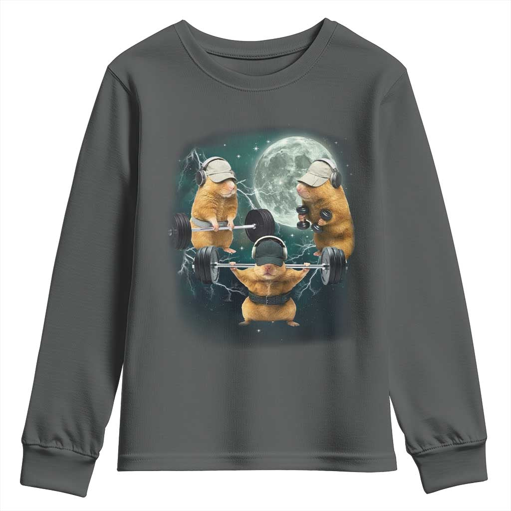 Funny Three Hamster Deadlift Gym Rat Moon Training Weightlifting Meme Youth Sweatshirt - Wonder Print Shop
