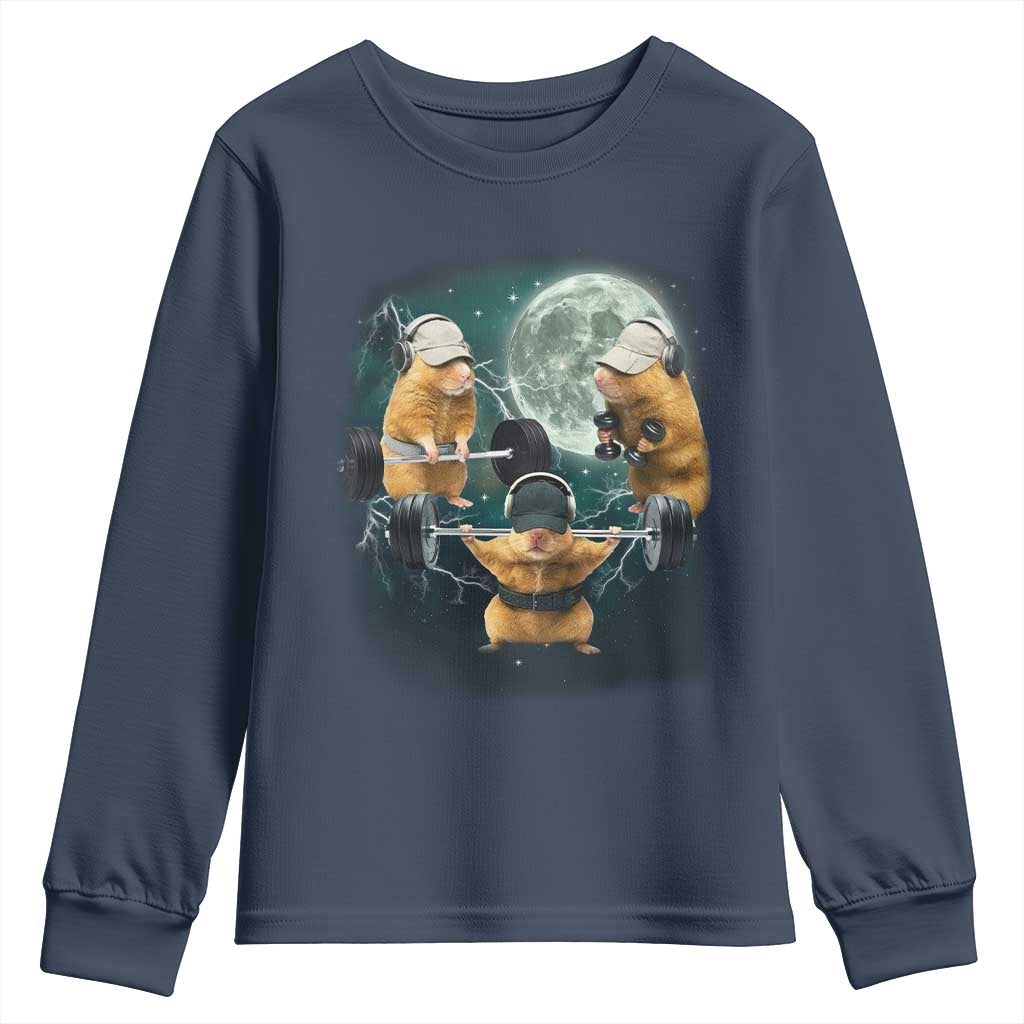 Funny Three Hamster Deadlift Gym Rat Moon Training Weightlifting Meme Youth Sweatshirt - Wonder Print Shop