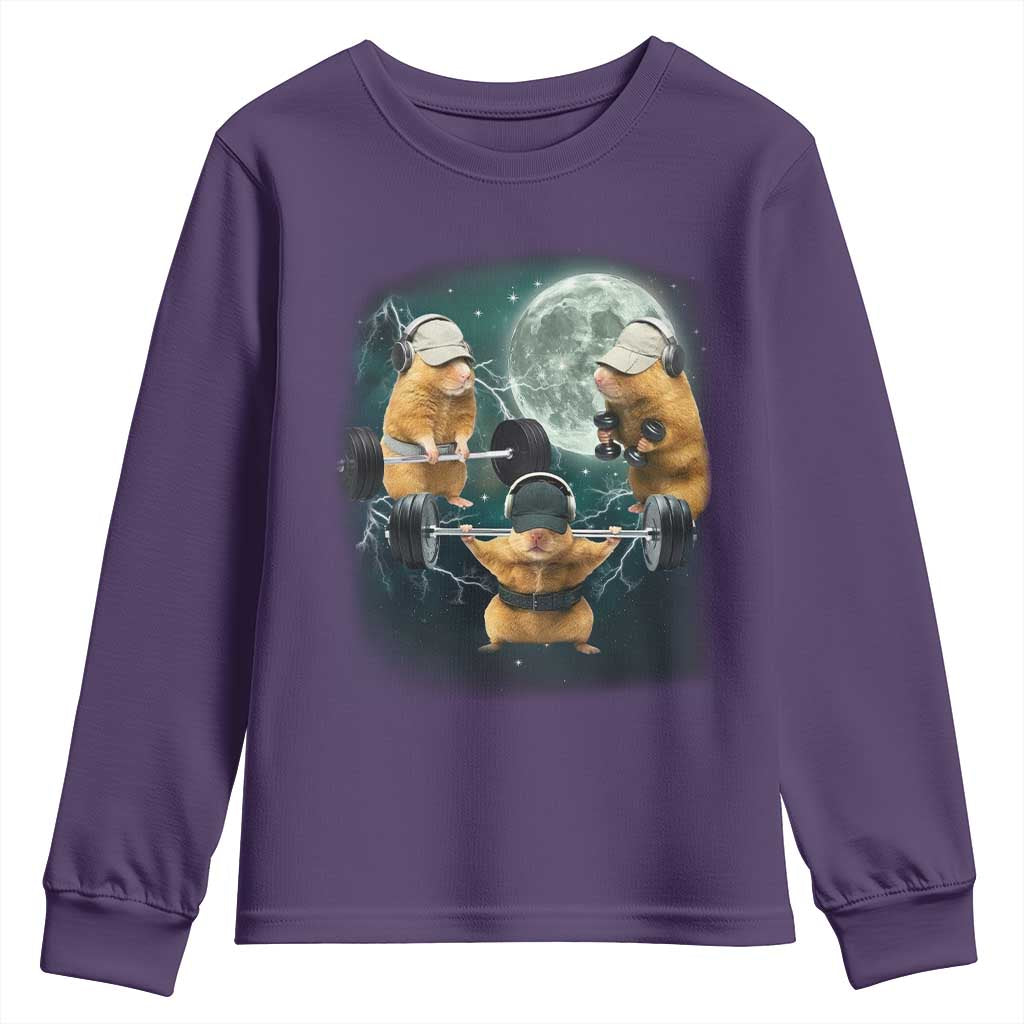 Funny Three Hamster Deadlift Gym Rat Moon Training Weightlifting Meme Youth Sweatshirt - Wonder Print Shop