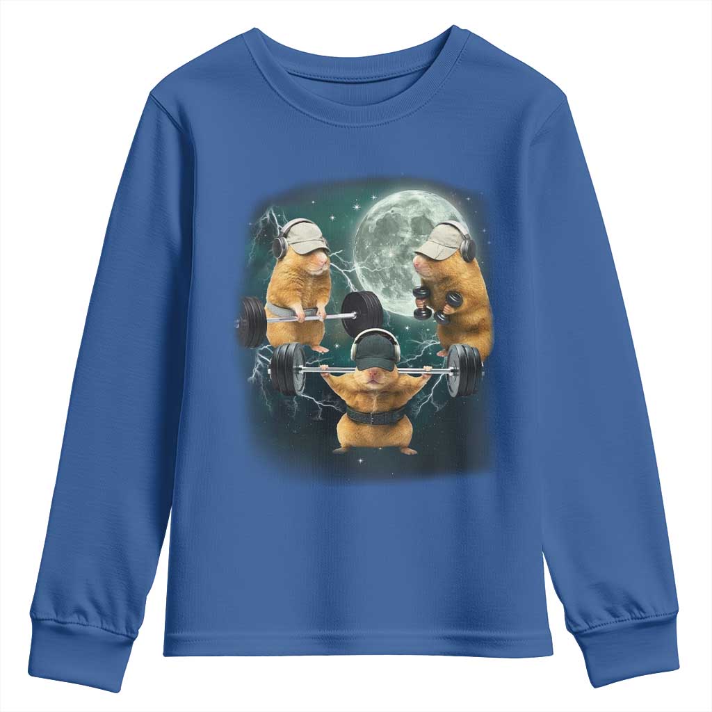 Funny Three Hamster Deadlift Gym Rat Moon Training Weightlifting Meme Youth Sweatshirt - Wonder Print Shop