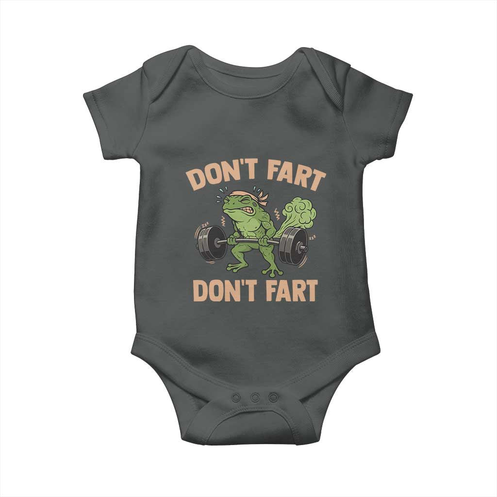 Gym Frog Baby Onesie Dont Fart Workout Weights Squat Humor - Wonder Print Shop